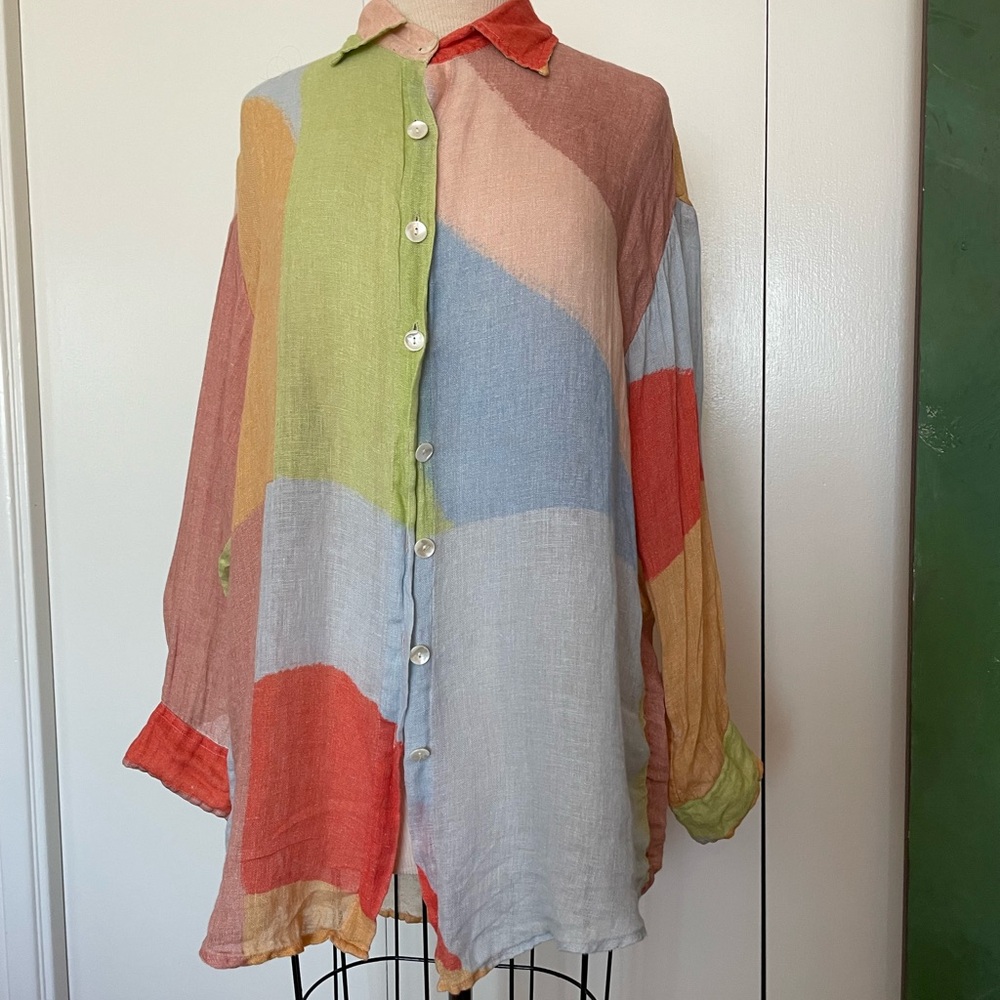 Vitamin A Playa Shirt - Colorblock Linen Abstract -